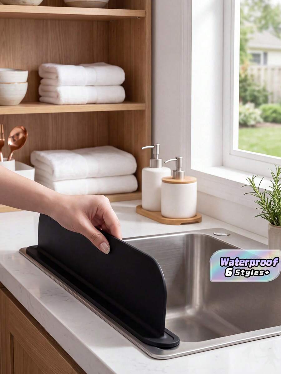 Silicone Sink Splash Guard Kitchen Sink Basin Splash Blocker Countertop Water Barrier Water Blocker For Lab Sink Vegetable Basin Dishwasher Restaurant Bathroom Rv Waterproof Cover Kitchen Utensils Essentials Home Essentials - one-size - View 1