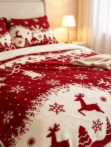 Joivida 2/3pcs Christmas Velvet Duvet Cover Set, Soft Warm Fleece Red Reindeer & Snowflake Bedding Set, Reversible Winter Nordic Fair Isle Comforter Cover With 1/2 Shams (No Insert) - Multicolor - View 10