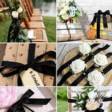 1 Gulungan Pita Satin Poliester - Pita untuk Kotak Hadiah, Kotak Permen, Kotak Kue, Dekorasi Bunga Segar (Dicelup Mesin dengan Sedikit Perbedaan Warna) - Pita Hitam - View 8
