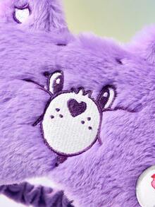 SHEIN X Care Bears 1件裝卡通刺繡眼罩，柔軟毛絨材質，遮光力強，適合外出旅行、辦公室午休使用 - 紫色 - 查看 5