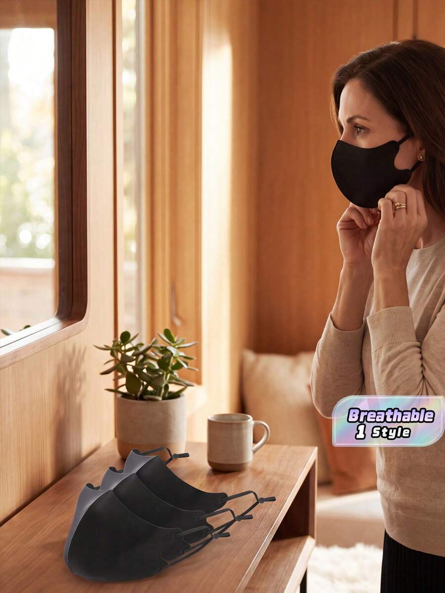 Adjustable Adult Silk Face Mask Dustproof And Sunscreen, 3d Design - Black - View 1