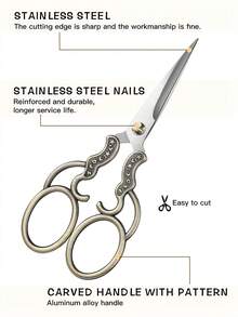 3Pcs/Set Luxury Vintage Scissors Set With Tassels, Stainless Steel Blade For Embroidery/Sewing/Christmas Crafts, Office & Student Scissors With Leather Sleeves, Tarnish-Resistant - Section A - View 7