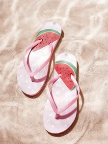 Grefit CUCCOO Watermelon Print Flat Beach Slippers, Sandals For Indoor & Outdoor Wear - Baby Pink - View 1