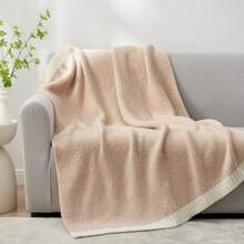 Cirelle Soft Knit Throw Blanket For Couch, Beige Cream Knit Blankets With White Ribbed Border, Warm Cozy Chunky Knit Throw Blanket For Sofa Bed Living Room Home Decor - Khaki - View 8