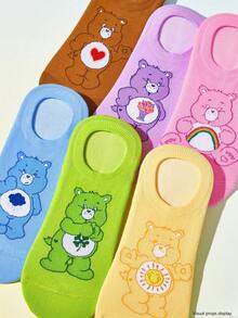 SHEIN X Care Bears 6雙時尚透氣柔軟隱形船襪 女款短襪 加強後跟耐磨款 彩色卡通雲朵圖案 - 雜色 - 查看 3
