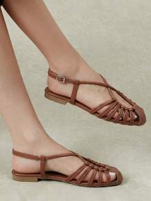 Styleloop 2026 New Sandals Round Toe Fashion Woven Flat-Bottomed Women's Slippers - Rust Brown - View 4