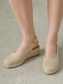 Styleloop Women's Wedge & Platform Shoes, Mesh Breathable Backless Wedge Sandals, Vacation Outfit, Travel Essential, Vintage Woven Fall Shoes - Apricot - View 4