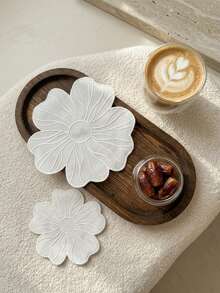 Cirelle 1pc Floral Embroidered Placemat And Coaster, White Flower Shaped Fabric Table Mat, Elegant Heat Resistant Tableware Dinner Mat For Home Wedding Party Decor - Beige - View 3