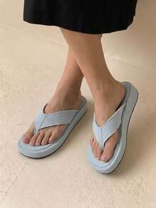 HighSole Spring And Summer New Wide Version Design Open Toe Thick Bottom Heightening Minimalist Sandals - denim light blue - View 3