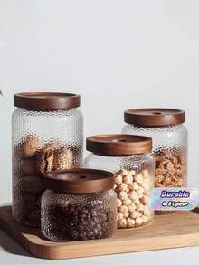 Sealed Glass Jar With American Hammered Design, Tea/Coffee/Brew Storage Container With Nut And Grain Organizer - Brown - View 1