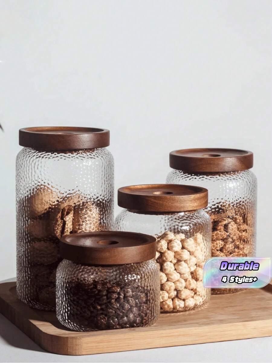 Sealed Glass Jar With American Hammered Design, Tea/Coffee/Brew Storage Container With Nut And Grain Organizer - Brown - View 1