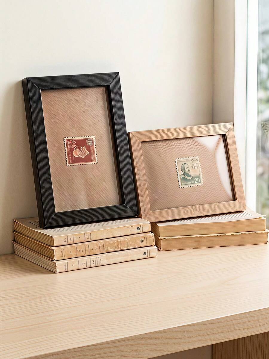 Haus Hana 1pc Creative Wooden Hollow Photo Frames, Square Tabletop Picture Stands For Office Desk, Decorative Display Holders - multicolor - View 1
