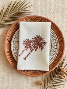 Cirelle 1/2/4 Pcs Embroidered Palm Tree Cloth Napkins, Polyester-Linen Dinner Napkins, Washable Reusable Table Napkins For Dining, Party & Wedding - Multicolor - View 9