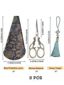 3Pcs/Set Luxury Vintage Scissors Set With Tassels, Stainless Steel Blade For Embroidery/Sewing/Christmas Crafts, Office & Student Scissors With Leather Sleeves, Tarnish-Resistant - Section A - View 13