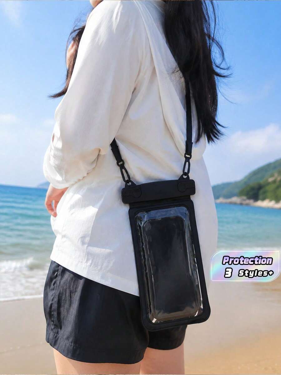 1 Buah Kantong Ponsel Tahan Air IPX8 Kapasitas Ganda, Tas Ponsel Tahan Air Kapasitas Besar untuk Menyelam dengan Dua Gesper Pengunci; Satu Tas Tahan Air Dilengkapi dengan Dua Kantong Penyimpanan Terpisah - Hitam - View 1