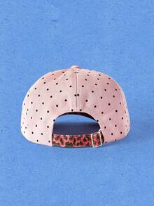 Popjeli Topi Baseball Retro Y2K Motif Polkadot Merah Muda Keren dengan Tambal Sulam Bintang Leopard - Berwarna merah muda - View 6