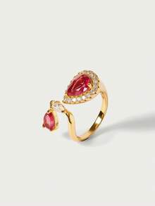 Glisma 18k Gold Plated Ladies Pink Fashion Open Ring - Pink - View 4