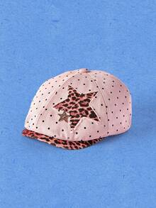 Popjeli Topi Baseball Retro Y2K Motif Polkadot Merah Muda Keren dengan Tambal Sulam Bintang Leopard - Berwarna merah muda - View 2