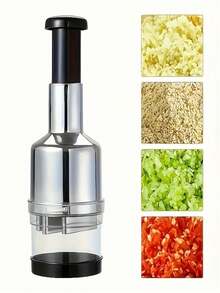 1pc Manual Vegetable Chopper, Multi-Function Onion Slicer, Portable Stainless Steel Garlic Mincer With Container, Suitable For Onion, Garlic, Celery, Carrot And Other Vegetables Salad Preparation - Multicolor - View 4