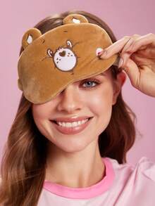 SHEIN X Care Bears 1Pc Cartoon Embroidered Blindfold, Soft Plush Material, Strong Shading Power, Suitable For Going Out For Travel, Office Lunch Break - Brown - View 1
