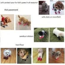 4‑Piece Waterproof Pet Dog Shoes, Non‑Slip Rain Boots For Chihuahuas, Pet Boots For Small Dogs, Cats And Puppies - Red - View 5