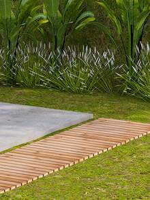1pc Wooden Garden Path Mat, Roll-Out Anti-Slip Walkway Tiles For Outdoor Patio Lawn, Decorative Non-Slip Floor Board For Backyard Pathway, Weather-Resistant Wood Flooring - multicolor - View 8