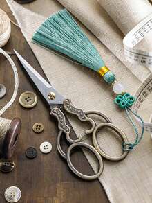 3Pcs/Set Luxury Vintage Scissors Set With Tassels, Stainless Steel Blade For Embroidery/Sewing/Christmas Crafts, Office & Student Scissors With Leather Sleeves, Tarnish-Resistant - Section A - View 9