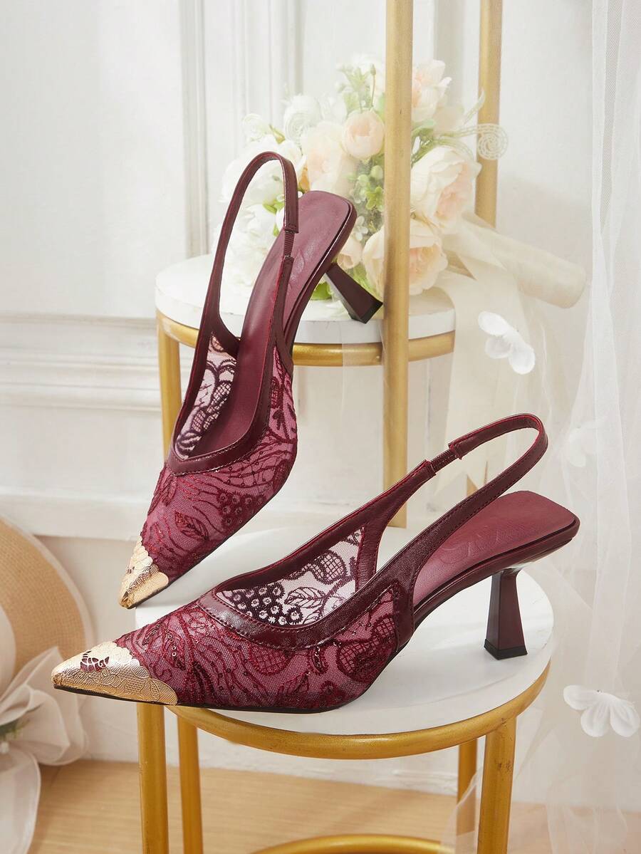 CUCCOO HITCHD Women's Shoes Fashion Classic Simple Buckle Commuter Office Wear Stiletto Heel High Heel Shoes Fall Shoes - Burgundy - View 1