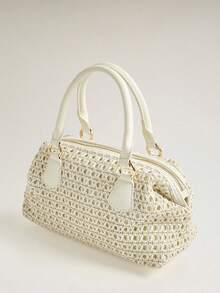 Wovira Ladies' Fashionable Beige Handbag With Exquisite Skeleton Weaving For Daily Use, Commuting, Vacation, Travel - Beige - View 2
