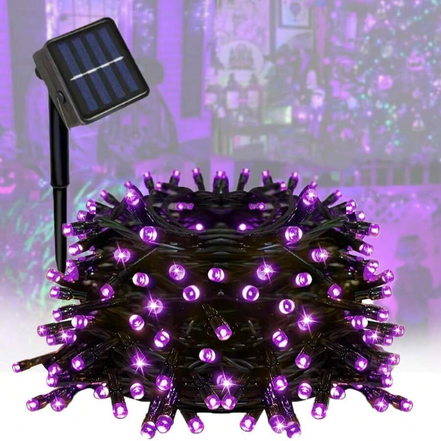 Teckwe 200LED Halloween Solar Decorative Lights, Purple/Orange/Whiite LED String Lights, 8 Modes, Long-Lasting Twinkle String Lights, Suitable For Home, Gardens, Courtyards, Halloween, Lawn Holiday Decorations - Purple - View 1