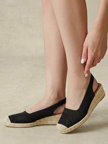 Styleloop Women's Wedge & Platform Sandals Black Versatile Backless Wedge Sandals For Women Vacation Outfit Travel Essential Mesh Breathable Fall Shoes - Black - View 4