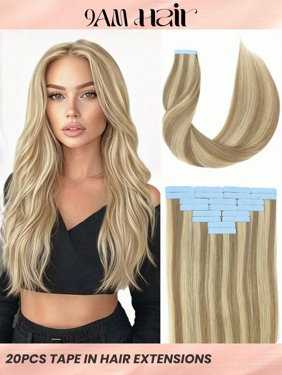 Tape In Hair Extensions Human Hair 14-22" Straight Seamless Skin Weft Hair Extension Tape In Hair Tape Ins Hair Extensions - S12/24 - View 1