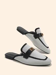 CUCCOO BASICS Breathable Closed Toe Female 2026 Summer Black And White Striped Metal Buckle Flat Bottom Slouchy Mules Wear Commuter Shoes - Black and White - View 5