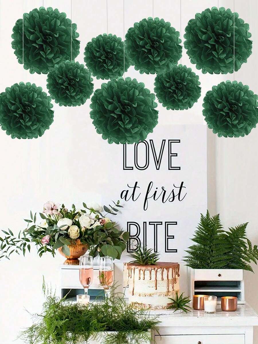 9Pcs/Set Green DIY Paper Flower Balls - Suitable For Birthday Party, Wedding, Bridal Shower, Home, Outdoor Hanging Decor - Multicolor - View 1
