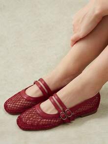Styleloop Holiday Style Woven Upper Red Double Strip Women's Flat-Soled Shoes, Holiday Style Wear BOHO Wear American Retro Style Bohemian Style Flat-Sole Fall Shoes - Red - View 4