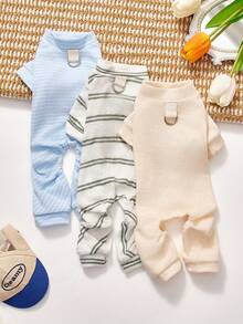 PETSIN 1pc Pet Striped Home Clothes Jumpsuit, Comfortable Clothes For Cats And Dogs, Soft And Skin Friendly Daily Casual Wear For Small Dogs - Multicolor - View 1
