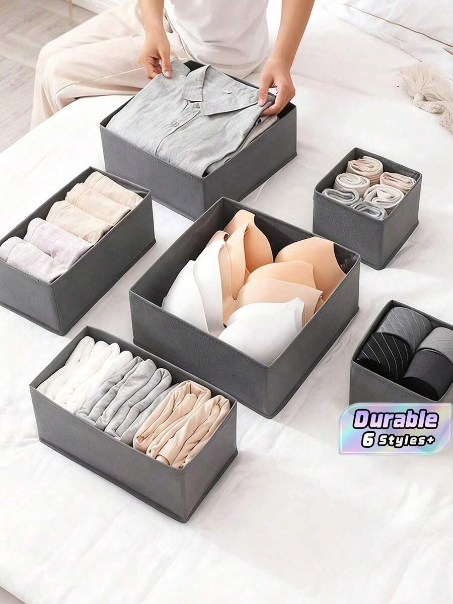 Light Gray Foldable Storage Box Fabric Closet Organizer Drawer Divider For Clothes Underwear Bras Socks Lingerie Dark Gray Space Saving Wardrobe Storage Home Decor Dorm Room Essential Household Gift - Light gray - View 1