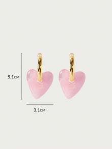 Glisma Amber Color Heart Shaped Hoop Earrings For Women, Exaggerated Luxury Personalized Earrings, Fashionable & Versatile, Autumn/Winter,Outfits,Gothic/Goth,Old Money,Beaded,Western Jewelry,Metallic/Texture,Gemstone,For Mom/Women/Girl/Mother,Premium,Vintage,Cross,SEXY/Classy,Summer/Beach/PromLayered/Gemstone/Beaded/Crystals,Charm/Chunky - Gold powder - View 4