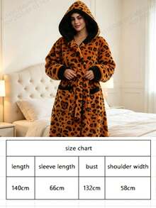 Joivida Women's Leopard Print Fleece Hooded Long Bathrobe, Plush Warm Dressing Gown, Soft Shaggy Housecoat With Belt And Pockets, Cozy Winter Loungewear And Sleepwear - Multicolor - View 4