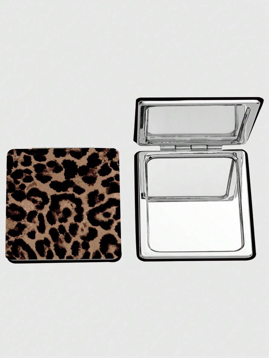 ROMWE Goth 1 Piece Retro Leopard Print Square Portable Makeup Pocket Mirror With Random Pattern Position - Leopard print 1 - View 1