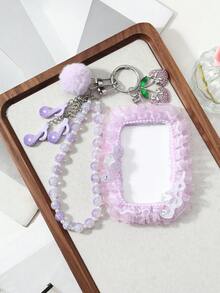 ROMWE Kawaii 1個高端精緻時尚紫色碎石珠漸層星星音符滿鑽櫻桃仿珍珠蕾絲卡片DIY鑰匙圈包包吊飾 - 紫色-228 - 查看 9
