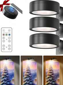 3-Battery Powered Painting Light With Magnetic Drawing Light, 3 Lighting Modes, Designed For Remote Control And Timed Art Display, Suitable For Portrait Frames, Adjustable Wireless Wall Lamp In Black - Black - View 13