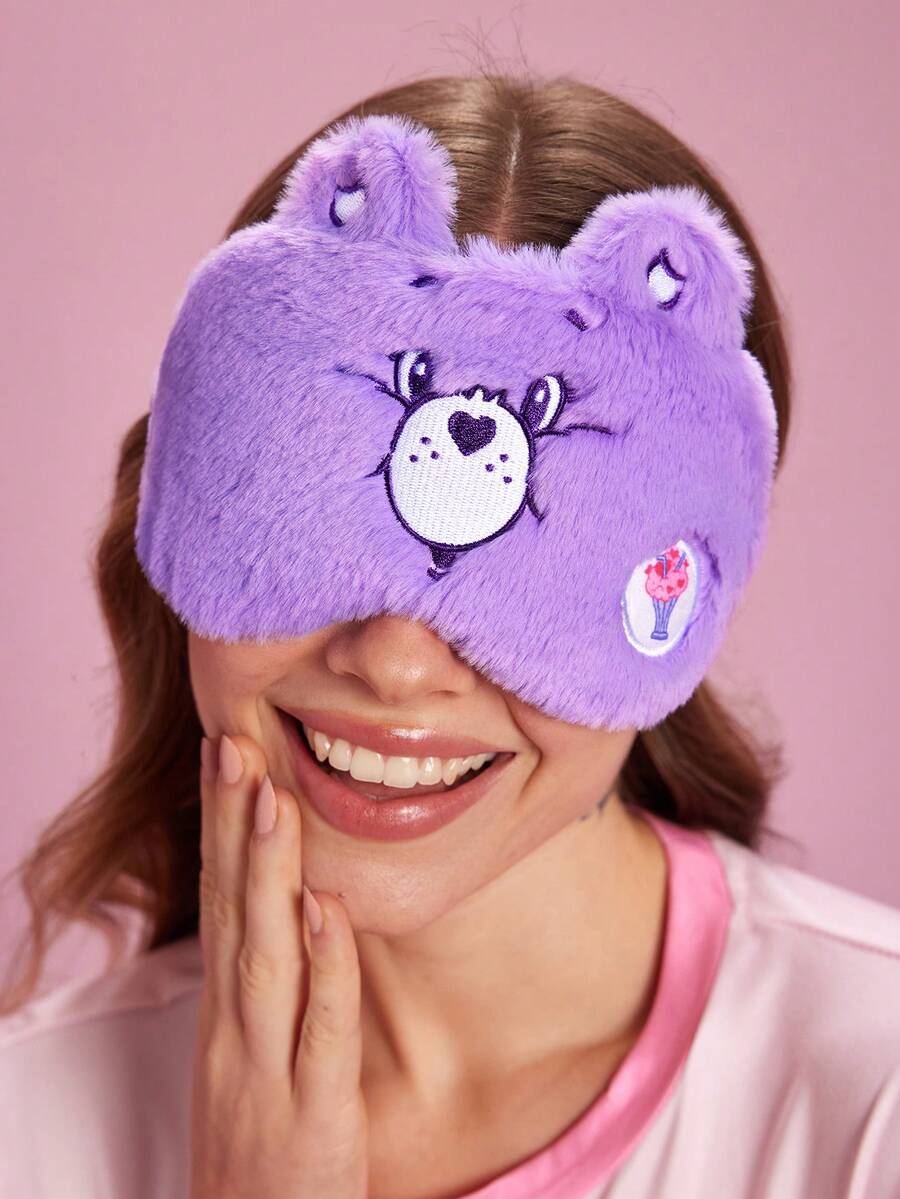 SHEIN X Care Bears 1件裝卡通刺繡眼罩,柔軟毛絨材質,遮光力強,適合外出旅行、辦公室午休使用 - 紫色 - 查看 1