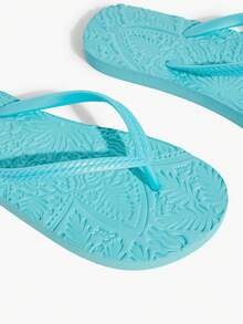 Grefit Women Shoes Embossed Embossed Flat Bottom Home Beach Flip-Flops - lake blue - View 4