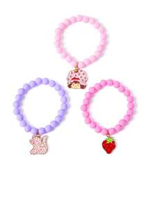 Strawberry Shortcake X SHEIN مجموعة من 3 أساور خرز أكريليك بألوان الفراولة والقطط - متعدد الألوان - مشاهدة 3