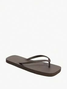 Grefit Simple Solid Color Girl Flip-Flops Beach Shoes - Brown - View 8