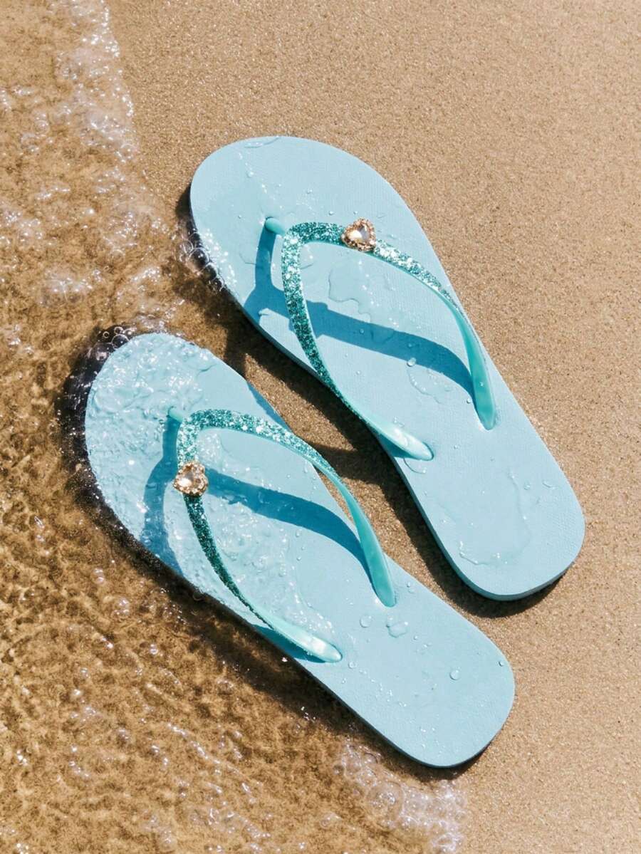 Grefit Women's Flip-Flops, Wild Leopard Print And Rhinestone Flip-Flops, Rose Gold With Flash Rhinestones, Seaside Vacation Fashion Women's Shoes Summer - Green - View 1