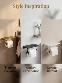 Cirelle 1Pc Wall‑Mounted Toilet Paper Holder, Space‑Aluminum Material With Carved Vintage Scroll Patterns, Built‑In Shelf And Side Hook, Multi‑Storage Fixture For Bathroom Lavatory Wall Space Organization - Multicolor - View 14