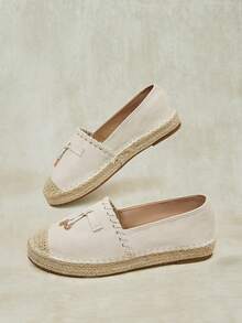 Styleloop Sandal Jerami Datar Wanita, Sepatu Tali Rami Gaya Bohemian, Cocok Untuk Liburan, Kehidupan Sehari-hari, Santai, Pantai, Perjalanan - Krem - View 6