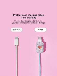 THE POWERPUFF GIRLS X SHEIN 4-Piece Mobile Phone Data Cable Protective Cover Is Suitable For IPhone Charging Cable Data Cable Protective Cover (Excluding Data Cable) - White - View 4